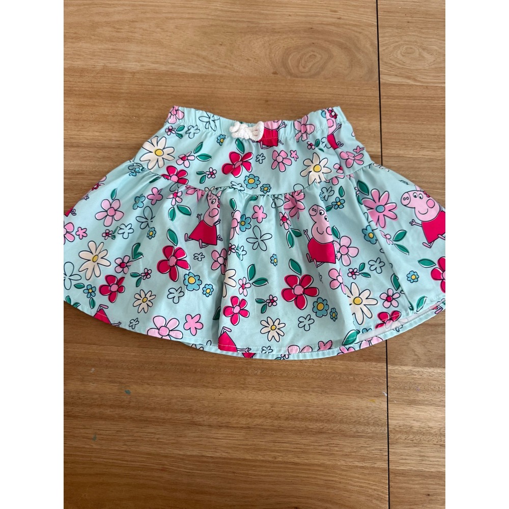 PatPat Peppa Pig Girls Floral Skater Skirt Blue Pink 4-5Y